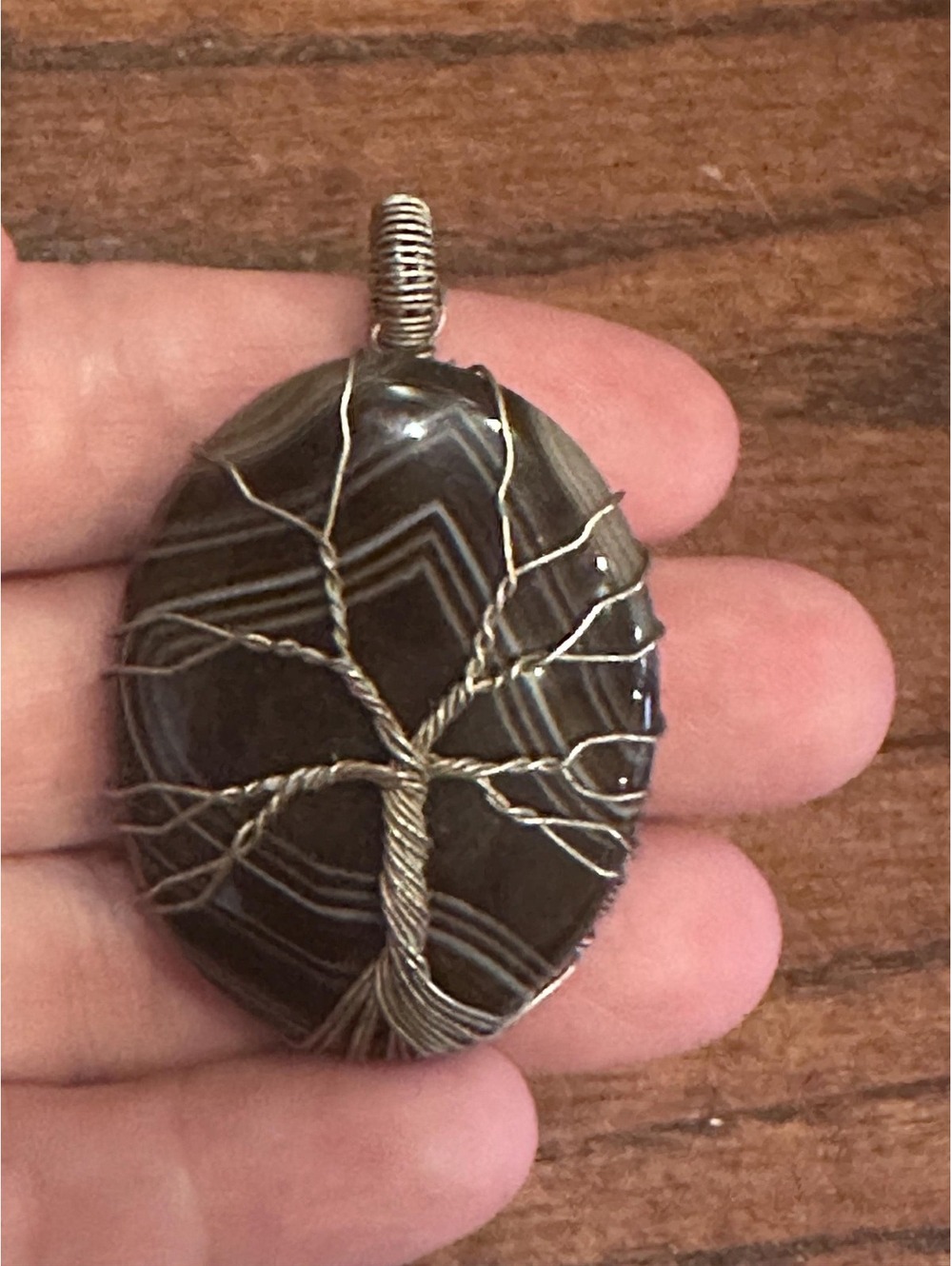 Black Agate Tree of Life Wire Design Pendant